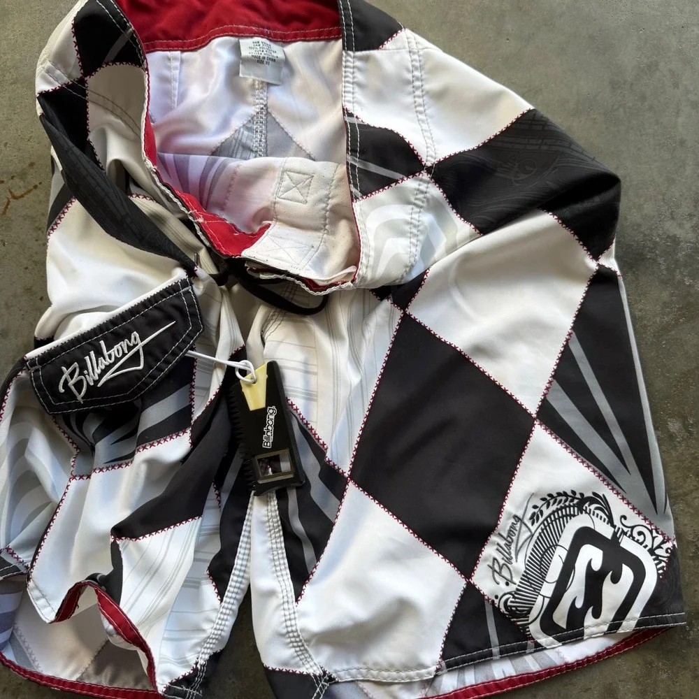 Billabong Mens Board Shorts Size 31 Black White Harlequin Diamond M1315DIA